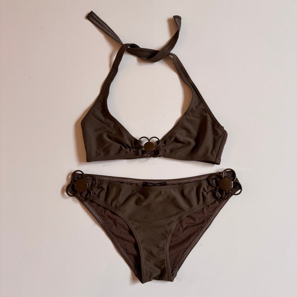 Louis Vuitton Olive Green Floral Charm Bikini Bathing Swim Suit Size 36 US 4 - Picture 4 of 15